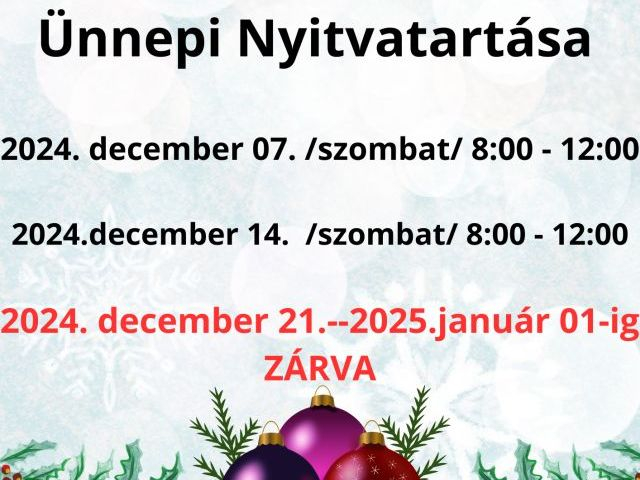 Szövetségi iroda decemberi és ünnepi nyitvatartása